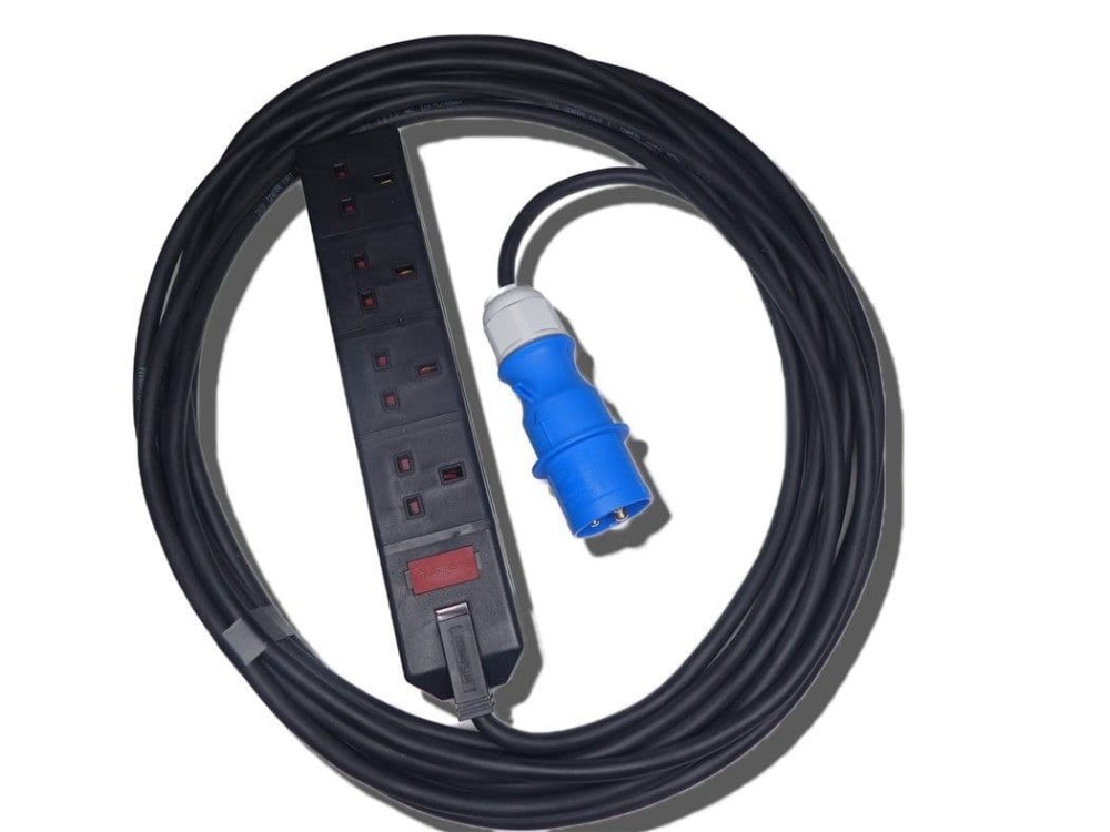 1m 230v 16a blue plug to 4 way 13a socket adaptor