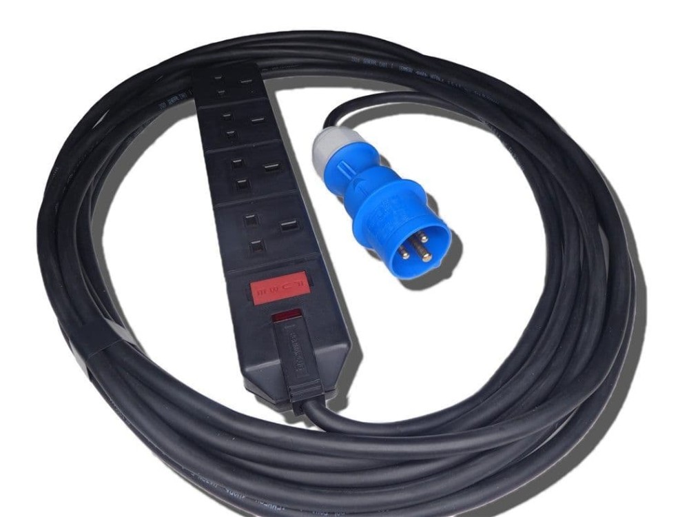 1m 230v 16a blue plug to 4 way 13a socket adaptor