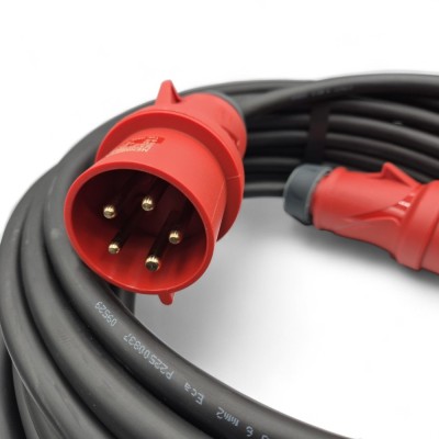5m 400v 3 phase 5 pin 32a extension lead 6mm H07 cable IP44 Rated