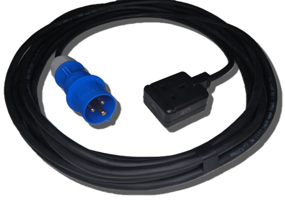 5m 230v 16a blue plug to 1 way 13a socket adaptor