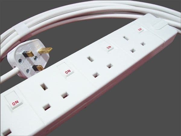 2m individually switched six way socket extension lead